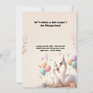 Cute Swan Birthday Party Invitation