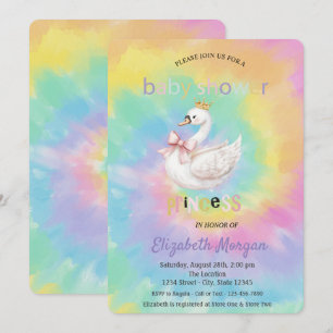Cute Swan Crown Bow Tie Dye Baby Shower  Invitation