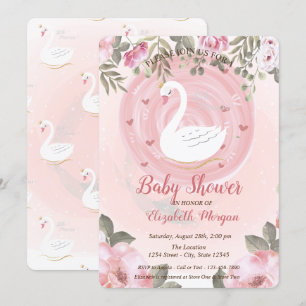 Cute Swan, Floral Baby shower Invitation
