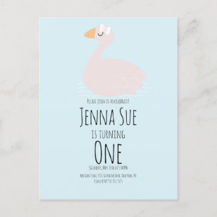 Cute Swan Girls Pink Birthday Party Invitation Postcard