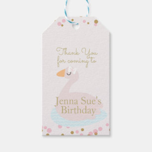 Cute Swan Pink Bow Confetti Girls Birthday Party Gift Tags