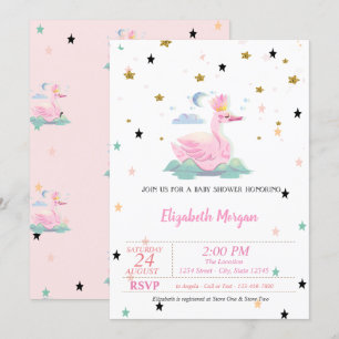 Cute Swan,Tiara, Stars, Princess  Baby Shower  Invitation