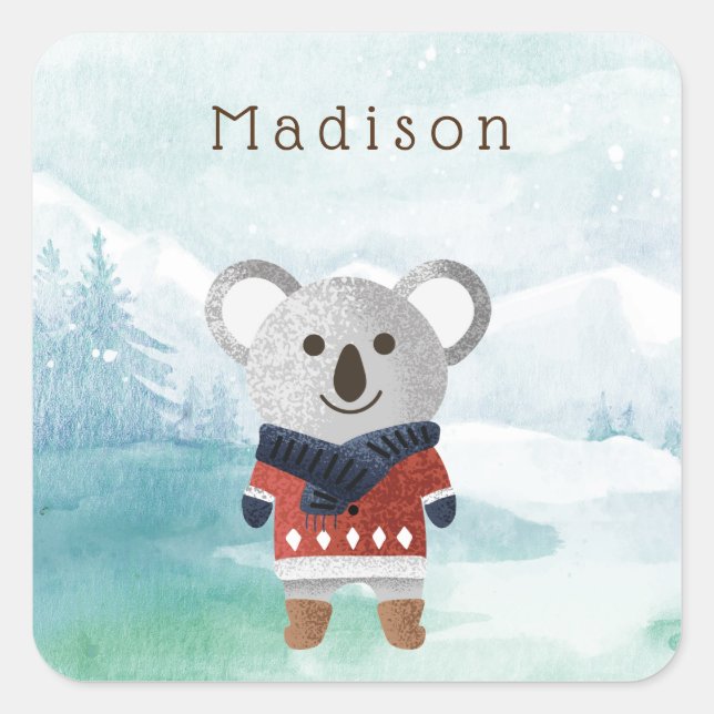 Cute Sweatered Koala Square Sticker (Front)