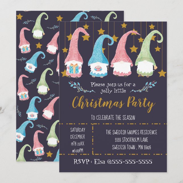 Cute Swedish Gnomes Christmas Party Invitation (Front/Back)