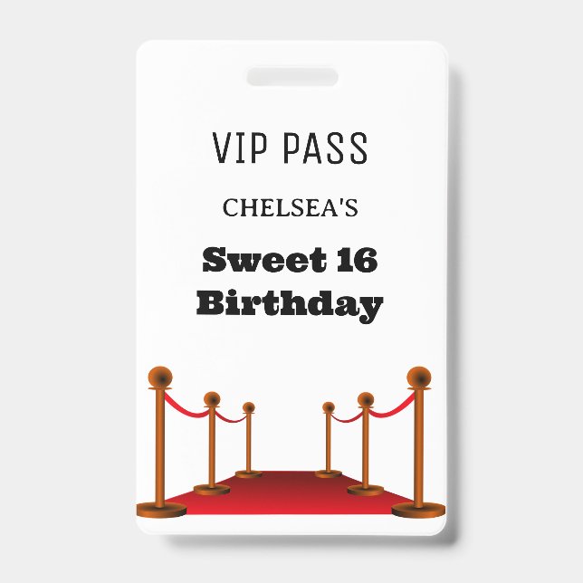 Cute Sweet 16 Bus Venue Access Invitation VIP  Badge (Front)