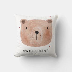 Cute Sweet Bear Throw Pillow Minimalist Woodland