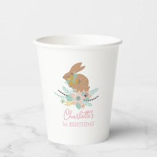 Cute Sweet Bunny Rabbit Animal 1st Birthday Party Paper Cups