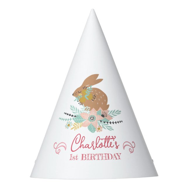 Cute Sweet Bunny Rabbit Animal 1st Birthday Party  Party Hat (Front)