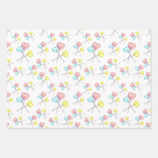 cute sweet candy heart lollipops wrappings wrapping paper sheet
