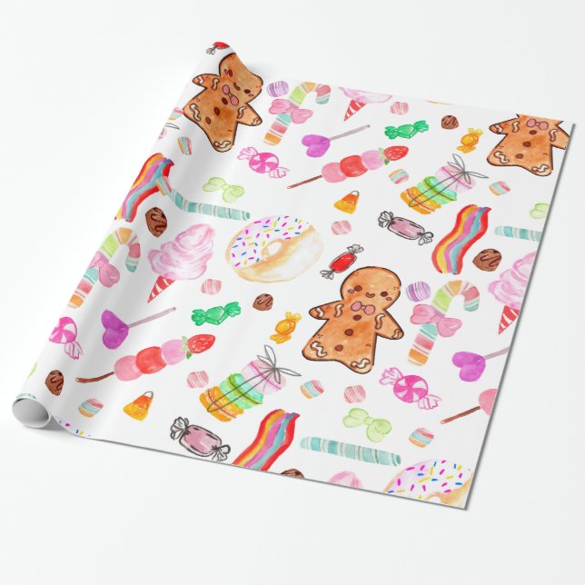 Cute Sweet Candy Ice Cream Gingerbread Candyland Wrapping Paper (Unrolled)