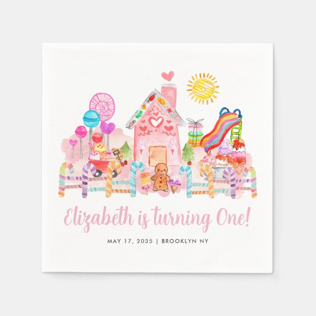 Cute Sweet Celebration Candyland Kids Birthday Napkin (Front)