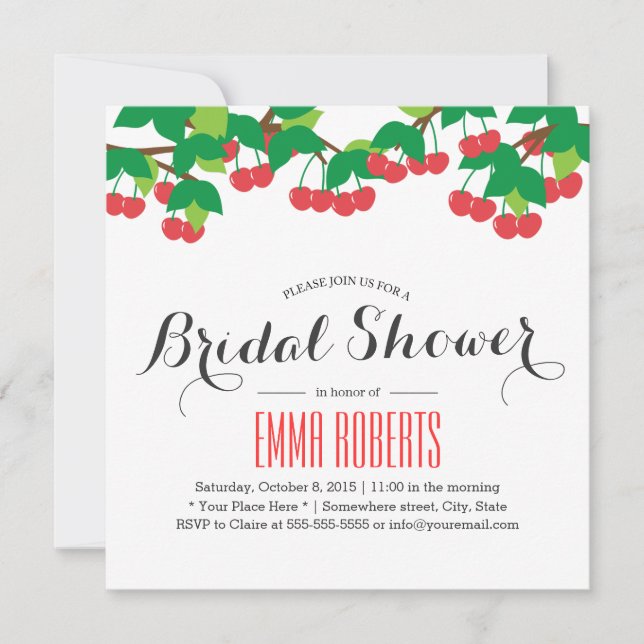 Cute Sweet Cherries Invitations De Douche De Brida (Devant)