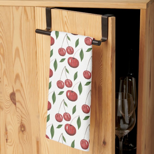 Cute Sweet Cherries Watercolor Illustration Kitchen Towel (Thirds Fold)