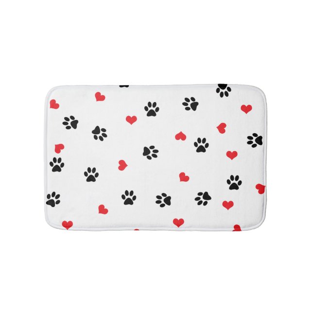 Cute sweet clear black paw red heart pattern bath mat (Front)