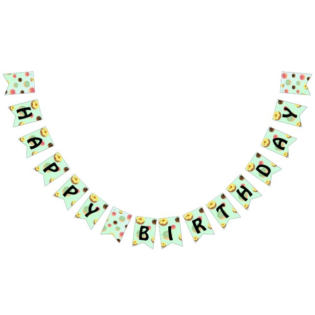 cute Sweet doughnuts Birthday party Girly pattern Bunting Flags (All)