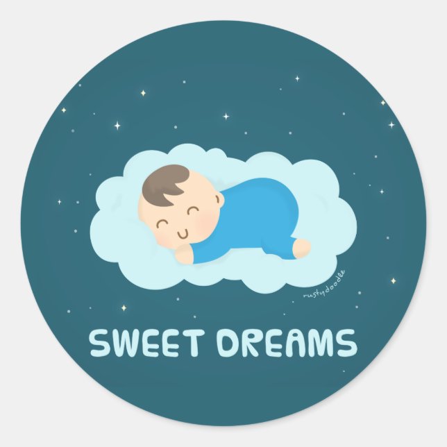 Cute Sweet Dreams Sleeping Baby Boy Classic Round Sticker (Front)