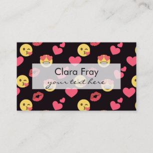 cute sweet emoji love hearts kiss lips pattern business card
