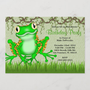 CUTE Sweet Green Frog Vines Jungle Birthday Invitation