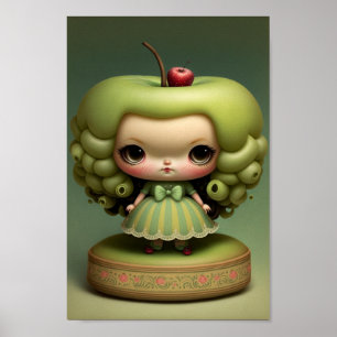 Cute Sweet Kawaii Green Apple Girl Poster