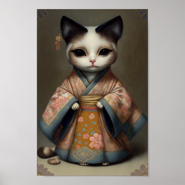 Cute Sweet Kitty as Geisha Girl Art Poster (Front)