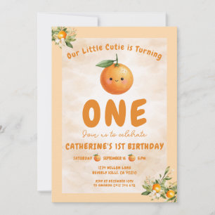 Cute Sweet Little Cutie Orange Citrus 1st Birthday Invitation