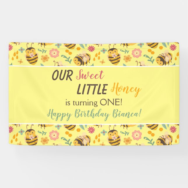 Cute Sweet Little Honey Bumble Bee Birthday Banner (Horizontal)