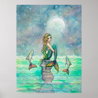 Cute Sweet Mermaid and Fish Fantasy Art Poster