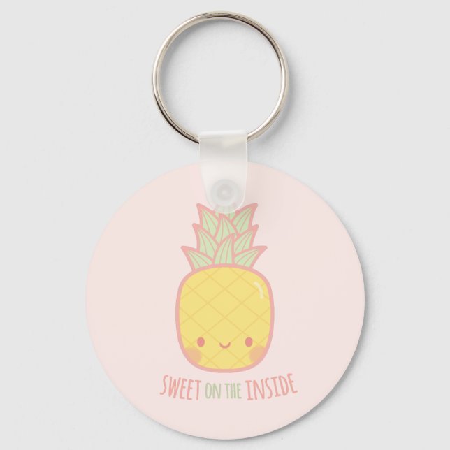 Cute Sweet on the Inside Pineapple Doodle Keychain (Front)