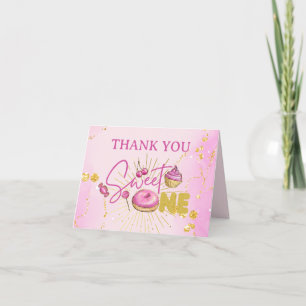 Cute Sweet One Desserts Pink Faux Gold Glitter Thank You Card