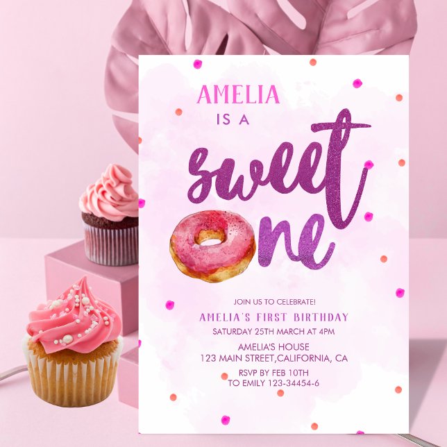 Cute Sweet one doughnut girl 1st birthday Invitation (Creator Uploaded)