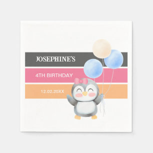 Cute Sweet Penguin Balloon Girl Birthday Napkin