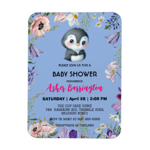 Cute sweet penguin Rustic flower baby shower kids Magnet