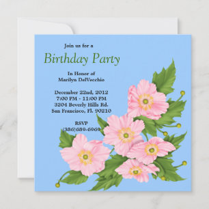 CUTE Sweet PINK Flower Floral Rose Roses Bithday P Invitation