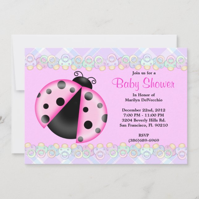 CUTE Sweet Pink Lady Bug Baby Shower Invitation (Front)