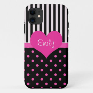 Cute, sweet pink polka dots with name iPhone 11 case