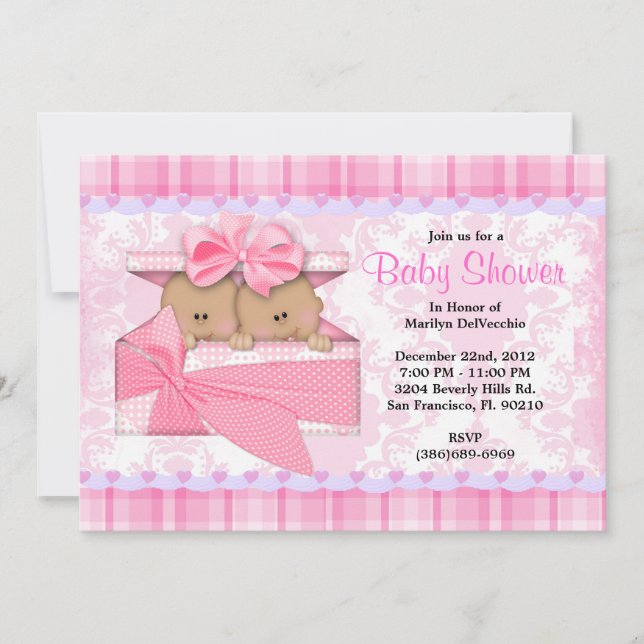 CUTE Sweet PINK Twins Baby Shower Invitation (Front)