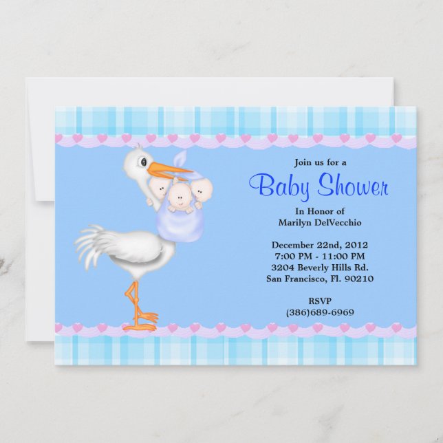 CUTE Sweet Plush Blue Bunny Rabbit Baby Shower Invitation (Front)