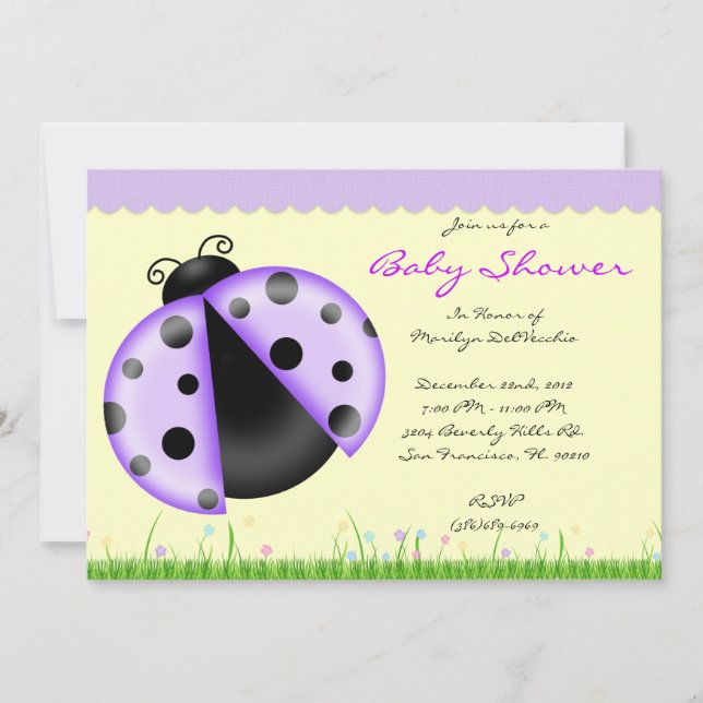 CUTE Sweet Purple Lady Bug Baby Shower Invitation (Front)