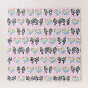  cute sweet rainbow hearts pastel gradient pattern jigsaw puzzle