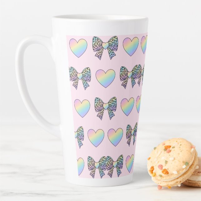  cute sweet rainbow hearts pastel gradient pattern latte mug (In Situ)