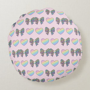  cute sweet rainbow hearts pastel gradient pattern round pillow