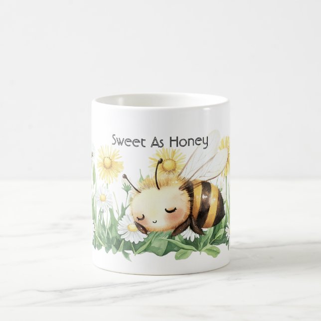 Cute Sweet Sleeping Bee Daisy Garden Coffee Mug (Center)