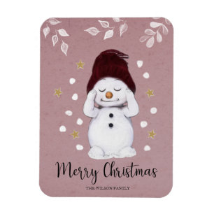 Cute sweet snowman pink Christmas Magnet
