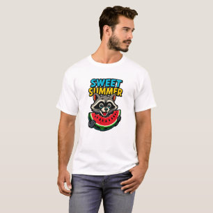 Cute Sweet Summer Raccoon Holding Watermelon T-Shirt