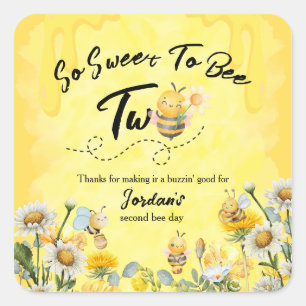 Cute Sweet To Bee Two Wildflower 1st birthday Square Sticker