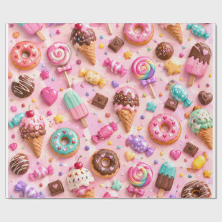 Cute Sweet Treats & Ice Cream Pattern Wrapping Pap Paper