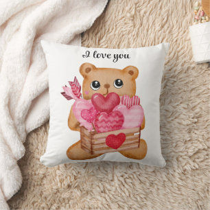 cute sweet valentine bear throw pillow