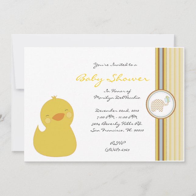 CUTE Sweet Yellow Ducky Baby Shower Invitation (Front)