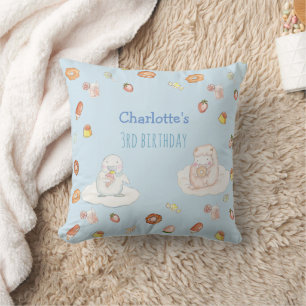 Cute Sweets Pattern Pastel Blue Kids Birthday Throw Pillow
