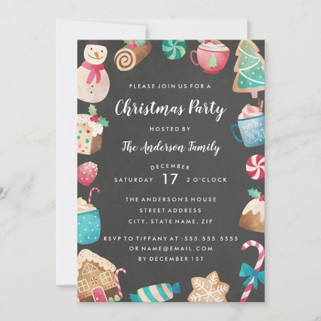 Cute Sweets Watercolor Christmas Party Invitation (Front)
